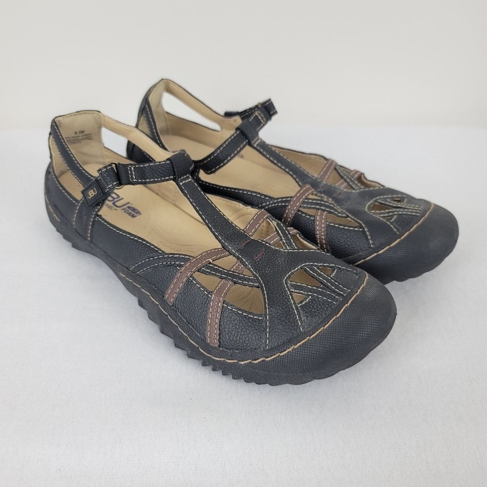 JBU Black and Brown T-Strap Casual Flats